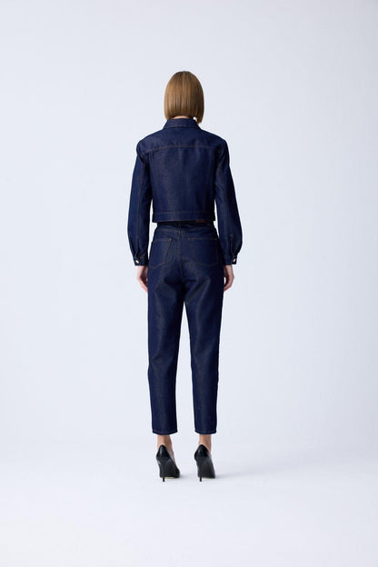 Gold Düğme Detaylı Lacivert Denim Pantolon