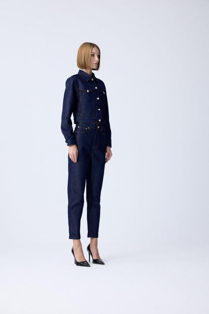 Gold Düğme Detaylı Lacivert Denim Pantolon