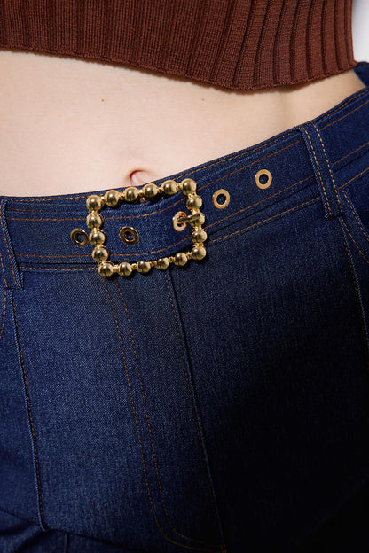 Gold Kemerli Lacivert Pantolon