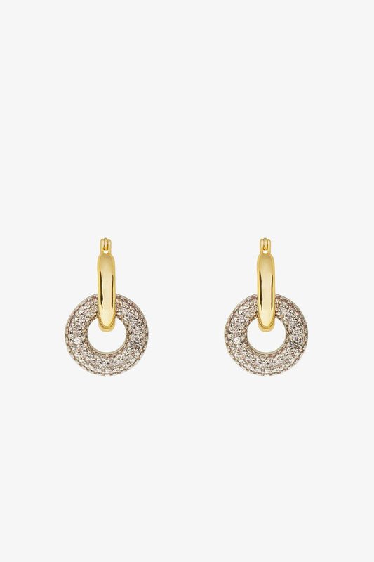 Gold Taşlı Halka Detaylı Küpe