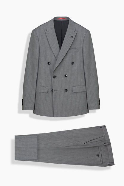 Golden Resta Slim Çizgili Kruvaze Gri Takım Elbise