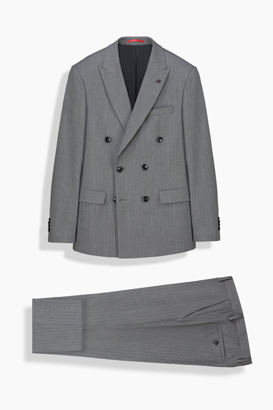 Golden Resta Slim Çizgili Kruvaze Gri Takım Elbise