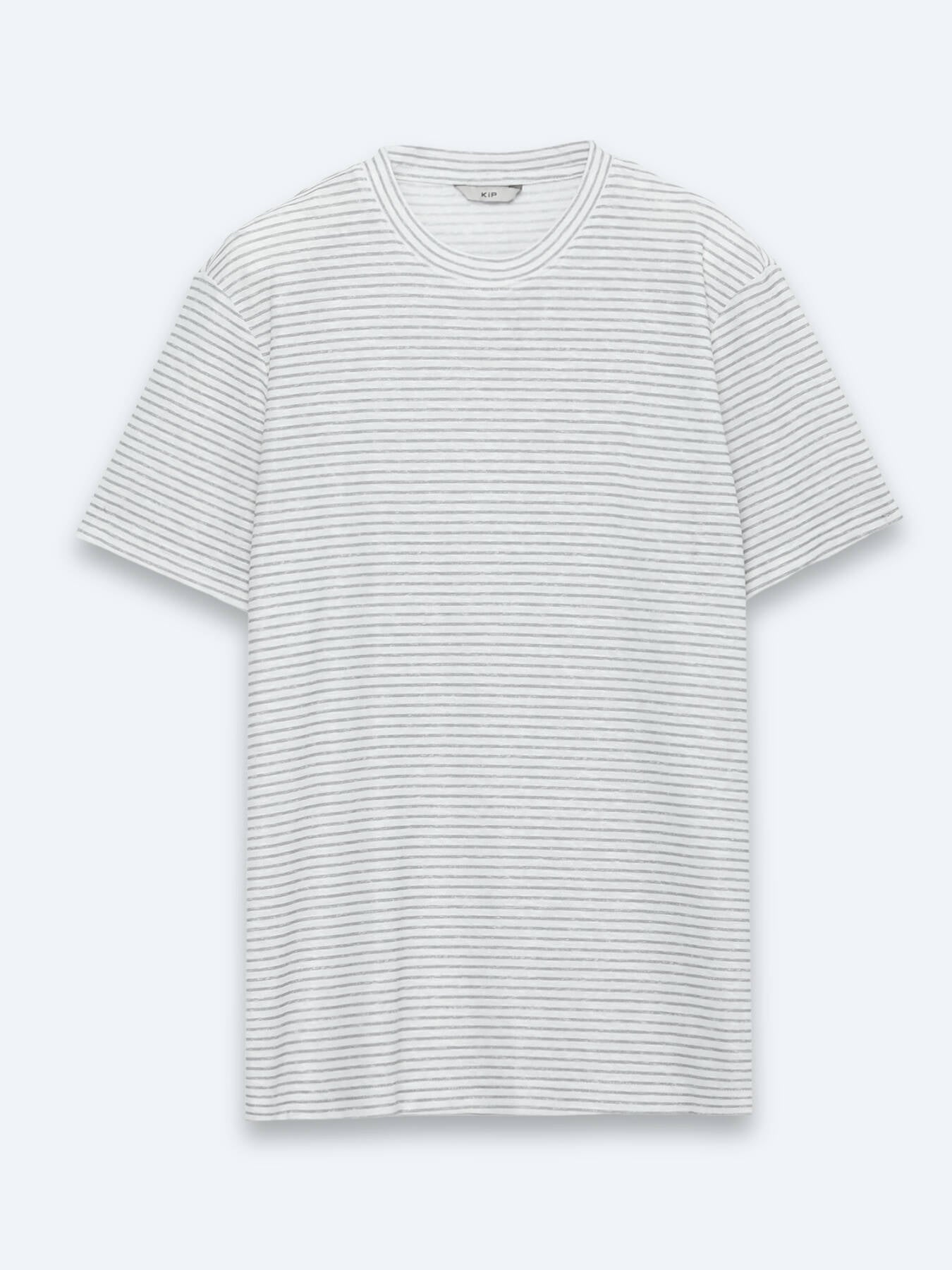 Gri Çizgili %100 Keten T-shirt