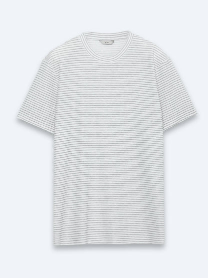 Gri Çizgili %100 Keten T-shirt