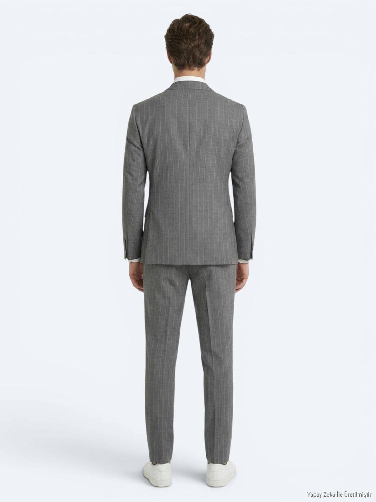 Gri Çizgili Modern Fit Ipek Karışımlı Takım Elbise