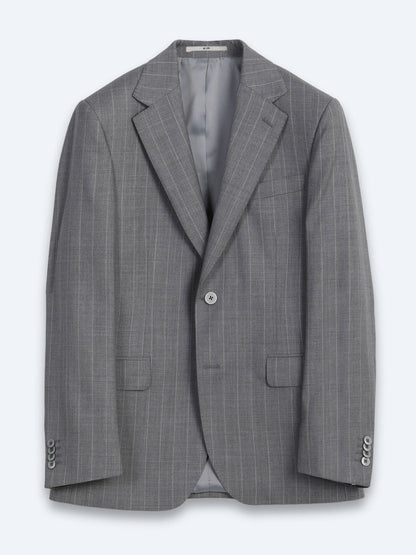 Gri Çizgili Modern Fit Ipek Karışımlı Takım Elbise