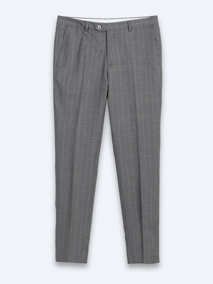 Gri Çizgili Modern Fit Ipek Karışımlı Takım Elbise