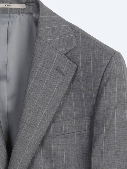 Gri Çizgili Modern Fit Ipek Karışımlı Takım Elbise