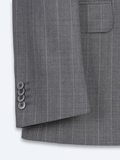 Gri Çizgili Modern Fit Ipek Karışımlı Takım Elbise