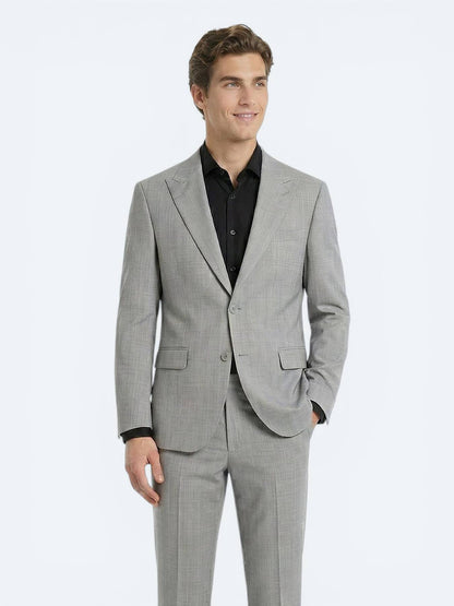 Gri Çizgili Modern Fit Yün Karışımlı Takım Elbise