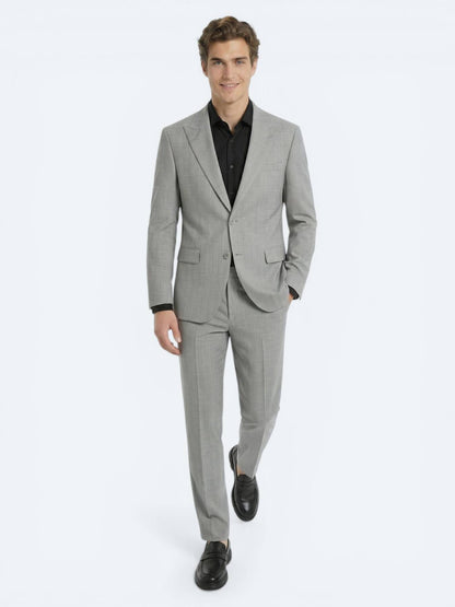Gri Çizgili Modern Fit Yün Karışımlı Takım Elbise