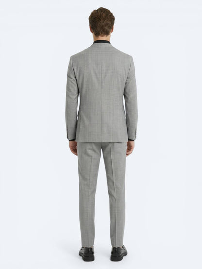 Gri Çizgili Modern Fit Yün Karışımlı Takım Elbise
