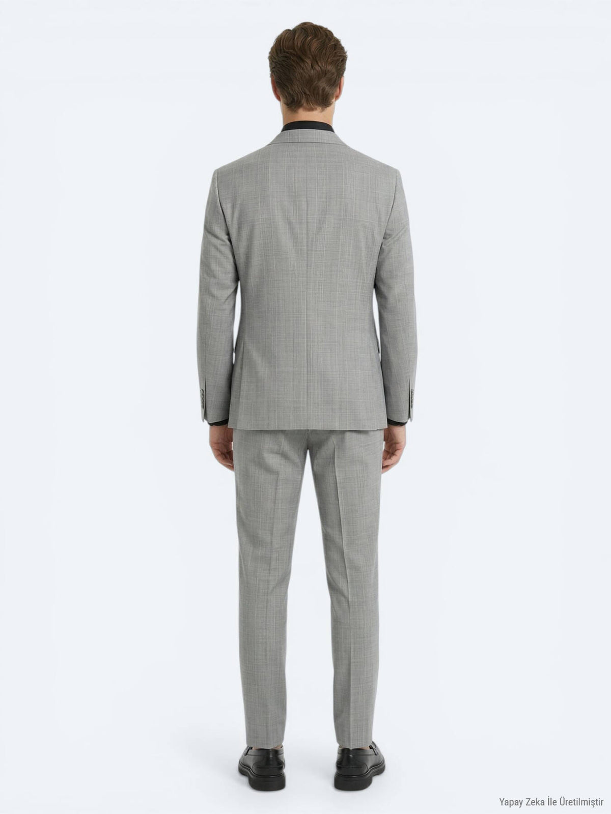 Gri Çizgili Modern Fit Yün Karışımlı Takım Elbise