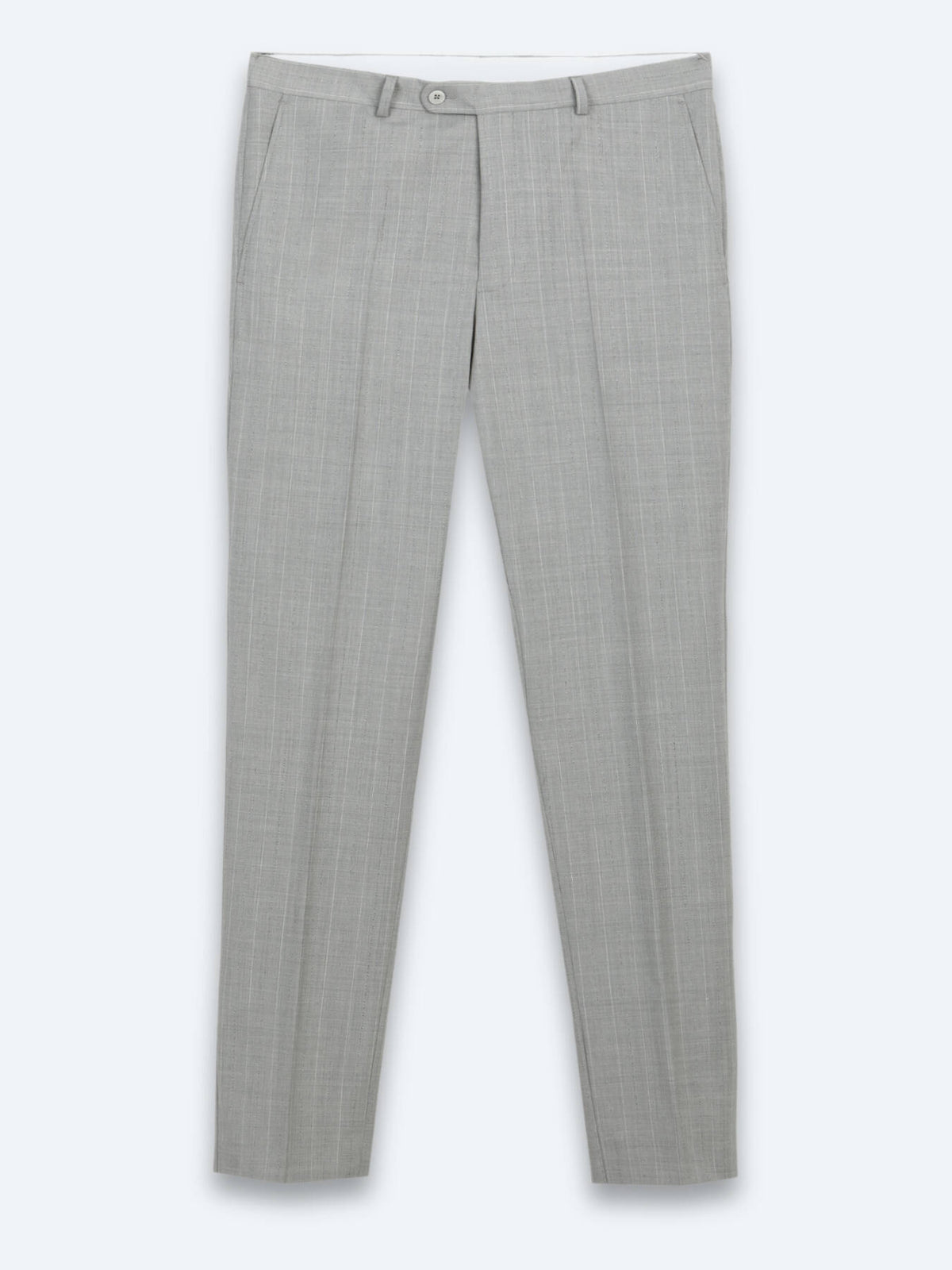 Gri Çizgili Modern Fit Yün Karışımlı Takım Elbise