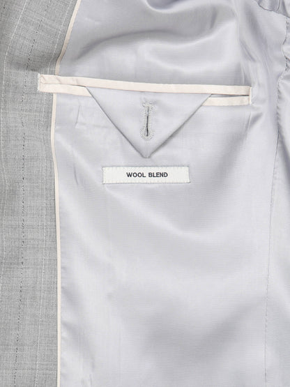 Gri Çizgili Modern Fit Yün Karışımlı Takım Elbise
