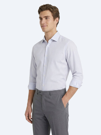 Gri Çizgili Regular Fit Uzun Dokuma Casual Pamuk Karışımlı Gömlek