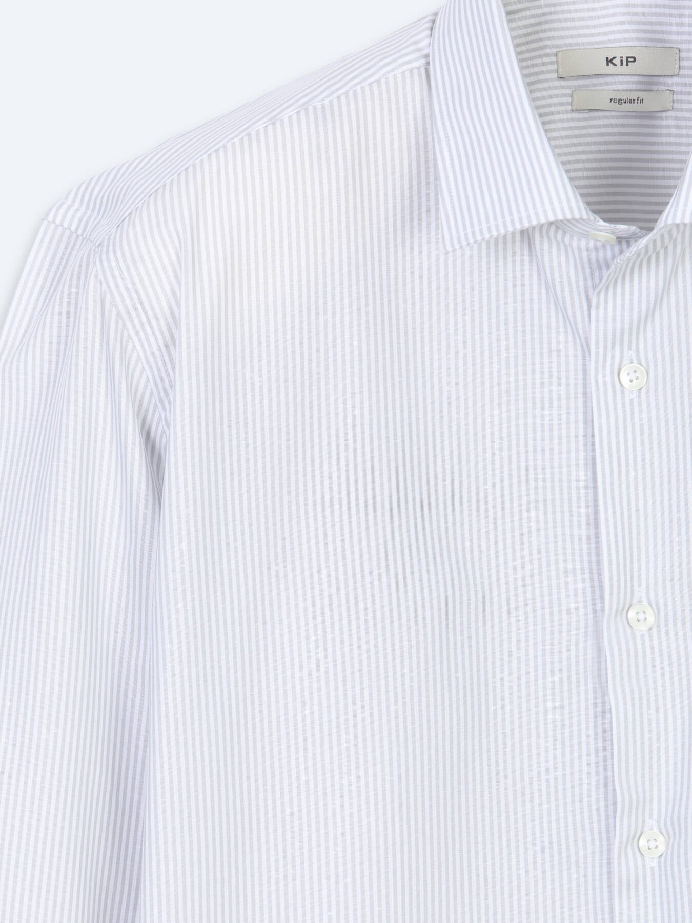Gri Çizgili Regular Fit Uzun Dokuma Casual Pamuk Karışımlı Gömlek