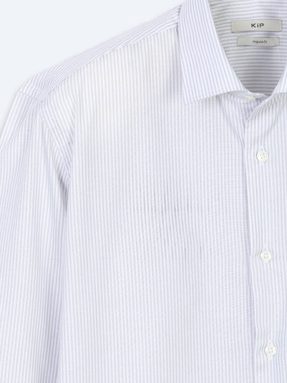 Gri Çizgili Regular Fit Uzun Dokuma Casual Pamuk Karışımlı Gömlek