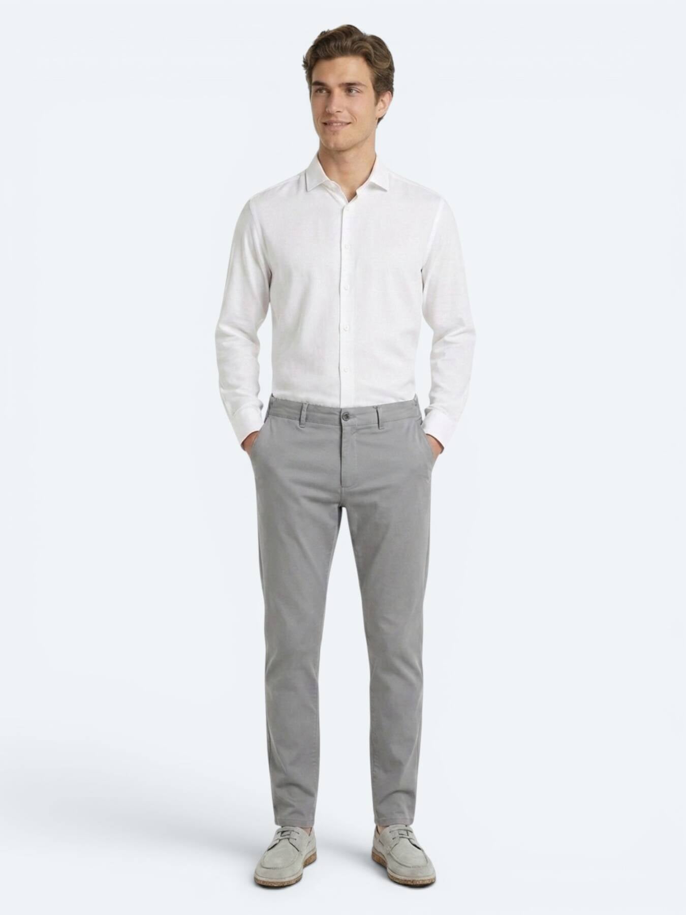 Gri Dokuma Jogging Fit Casual Pamuk Karışımlı Pantolon