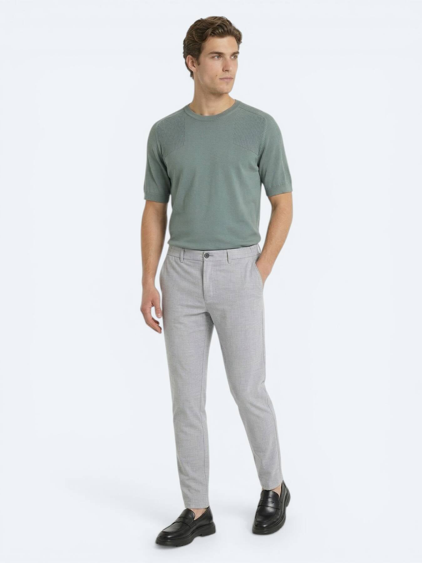Gri Dokuma Jogging Fit Casual Pantolon