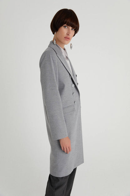 Gri Düğmeli Maskülen Palto