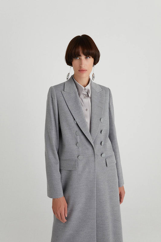 Gri Düğmeli Maskülen Palto