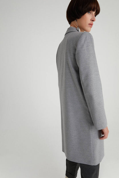 Gri Düğmeli Maskülen Palto