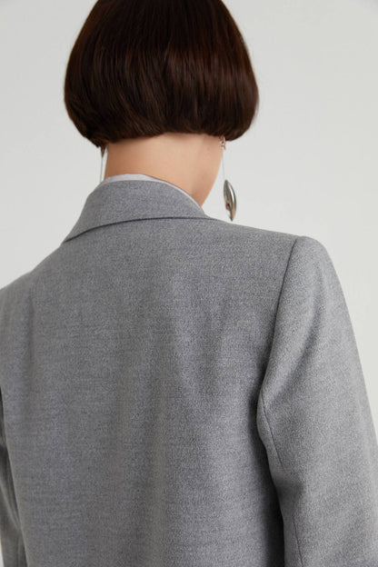 Gri Düğmeli Maskülen Palto