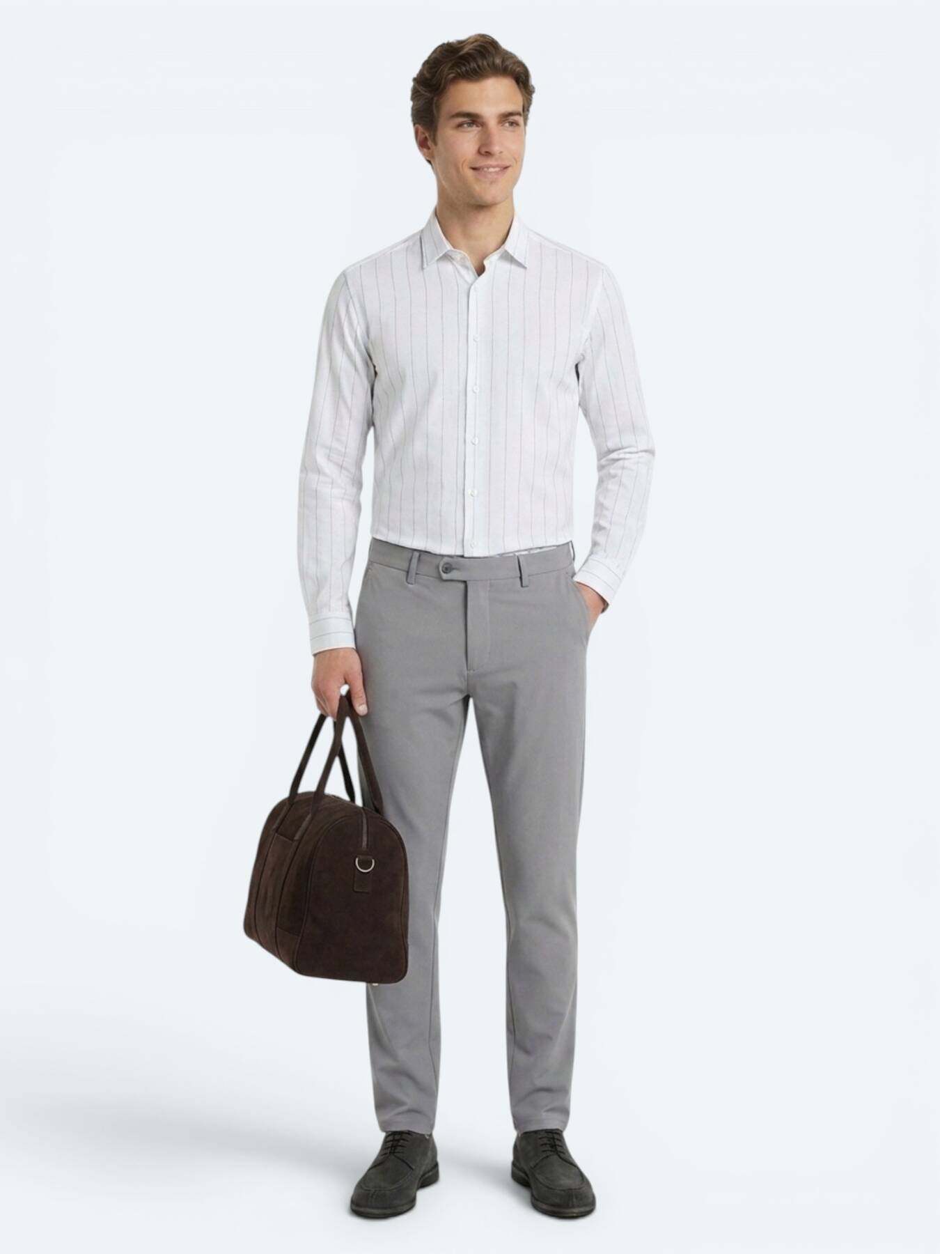 Gri Düz Dokuma Slim Fit Casual Pantolon