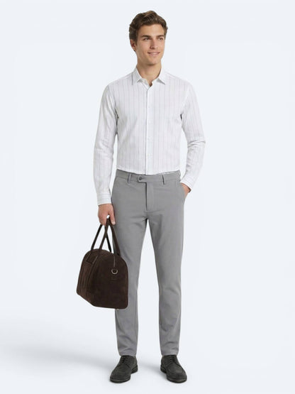Gri Düz Dokuma Slim Fit Casual Pantolon