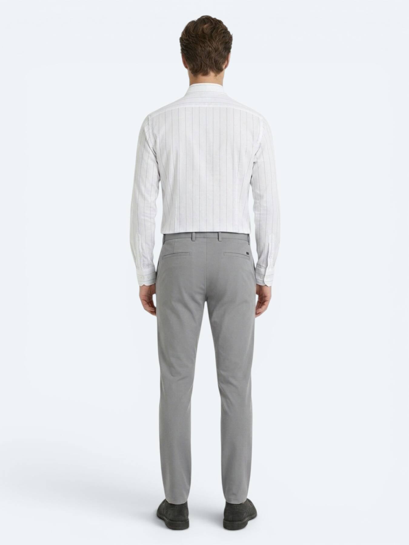 Gri Düz Dokuma Slim Fit Casual Pantolon