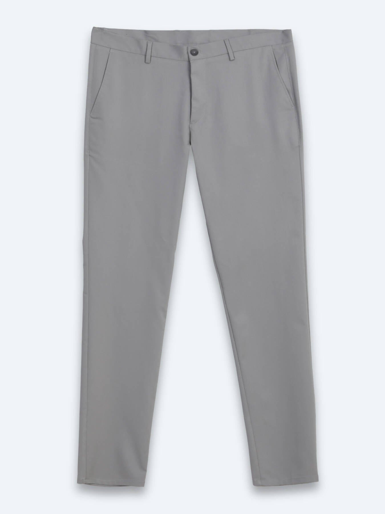 Gri Düz Dokuma Slim Fit Casual Pantolon
