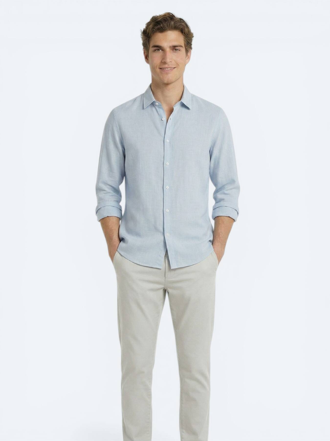 Gri Düz Regular Fit Uzun Dokuma Casual %100 Pamuk Gömlek
