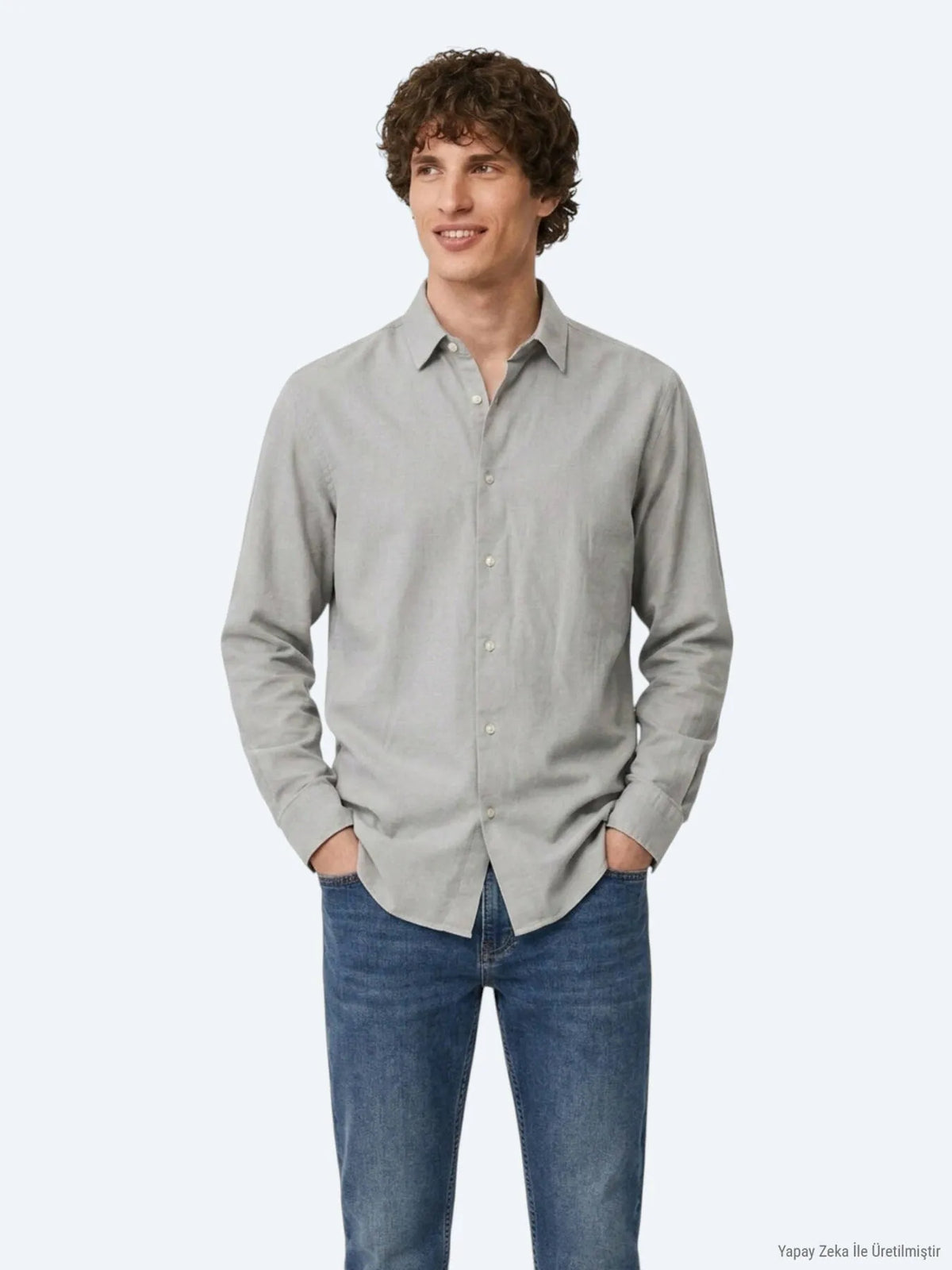 Gri Düz Regular Fit Uzun Dokuma Casual %100 Pamuk Gömlek