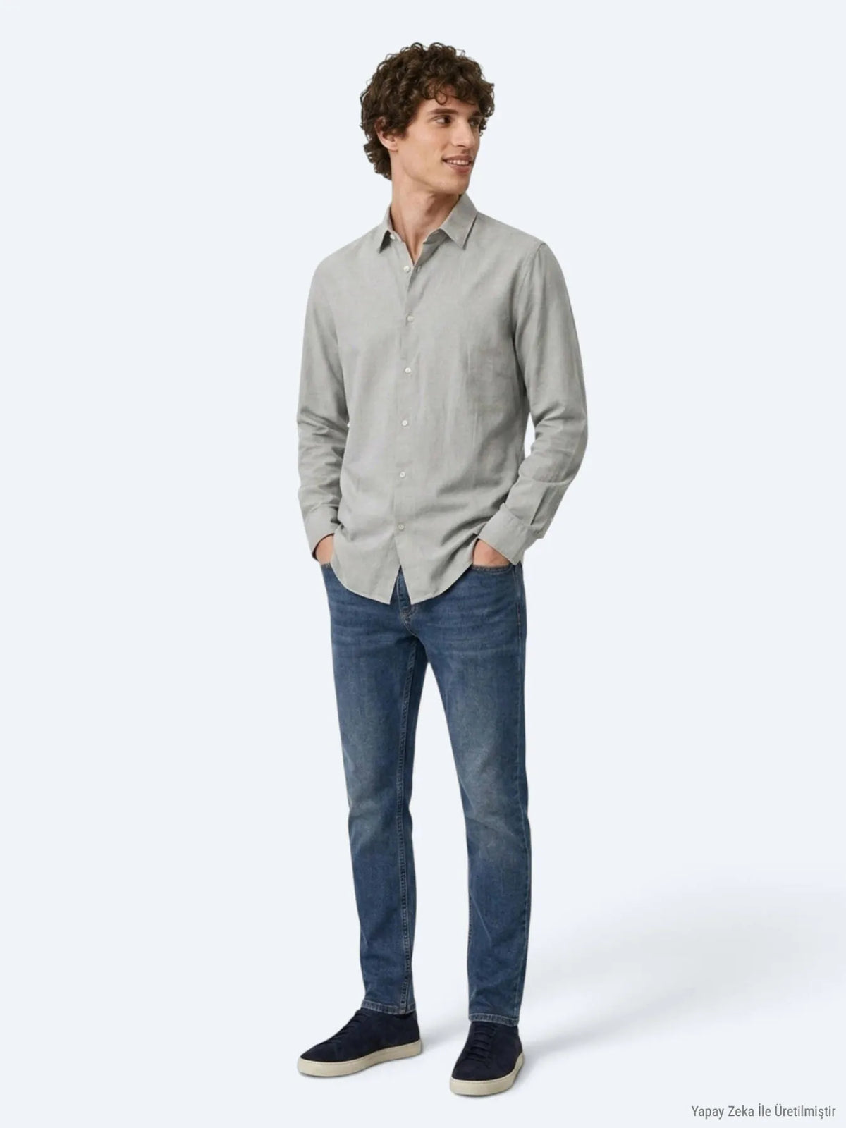 Gri Düz Regular Fit Uzun Dokuma Casual %100 Pamuk Gömlek