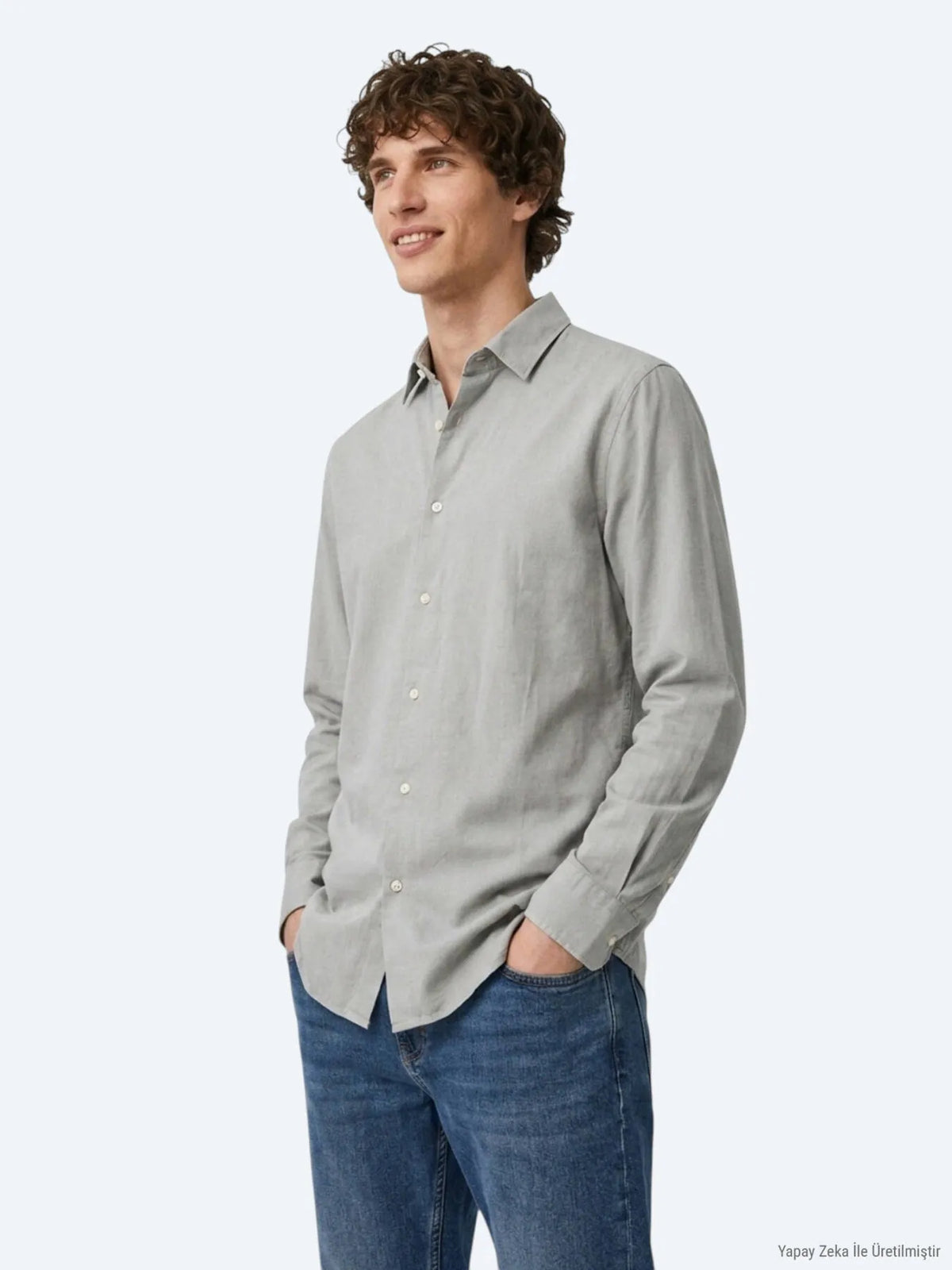 Gri Düz Regular Fit Uzun Dokuma Casual %100 Pamuk Gömlek