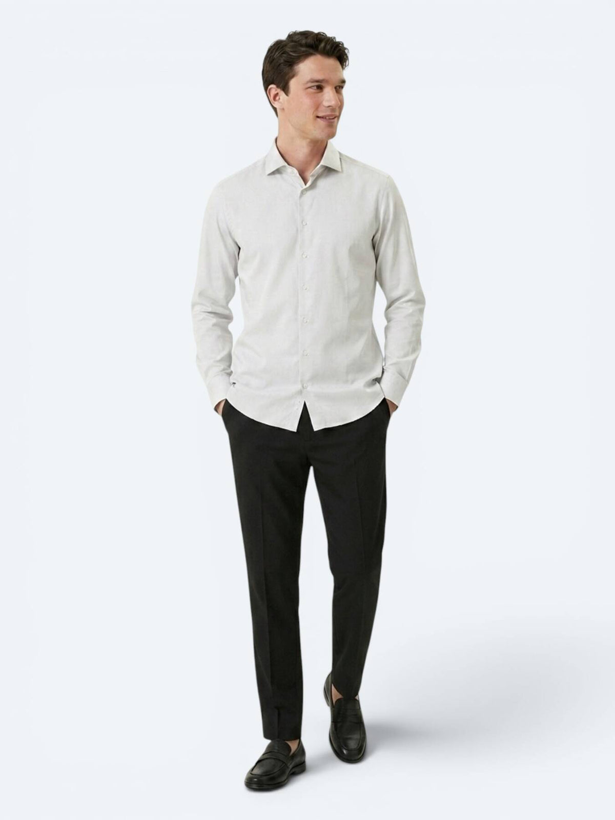 Gri Düz Slim Fit Uzun Dokuma Klasik %100 Pamuk Gömlek
