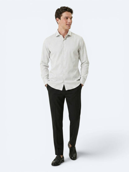 Gri Düz Slim Fit Uzun Dokuma Klasik %100 Pamuk Gömlek