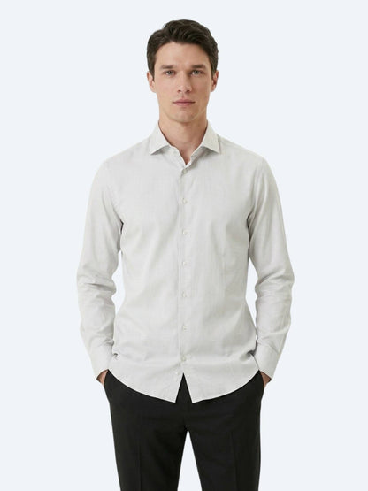 Gri Düz Slim Fit Uzun Dokuma Klasik %100 Pamuk Gömlek