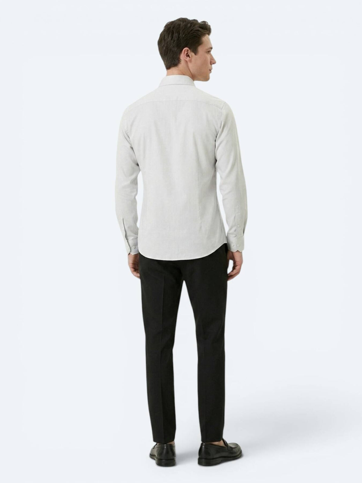 Gri Düz Slim Fit Uzun Dokuma Klasik %100 Pamuk Gömlek
