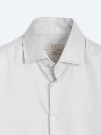 Gri Düz Slim Fit Uzun Dokuma Klasik %100 Pamuk Gömlek