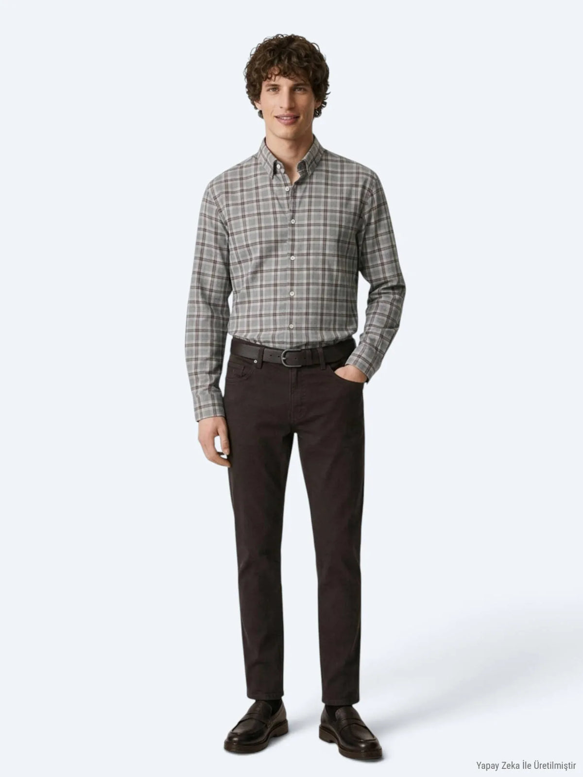 Gri Kareli Regular Fit Uzun Dokuma Casual %100 Pamuk Gömlek