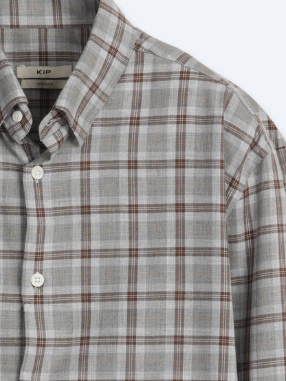 Gri Kareli Regular Fit Uzun Dokuma Casual %100 Pamuk Gömlek