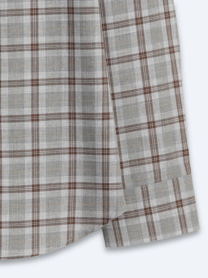 Gri Kareli Regular Fit Uzun Dokuma Casual %100 Pamuk Gömlek