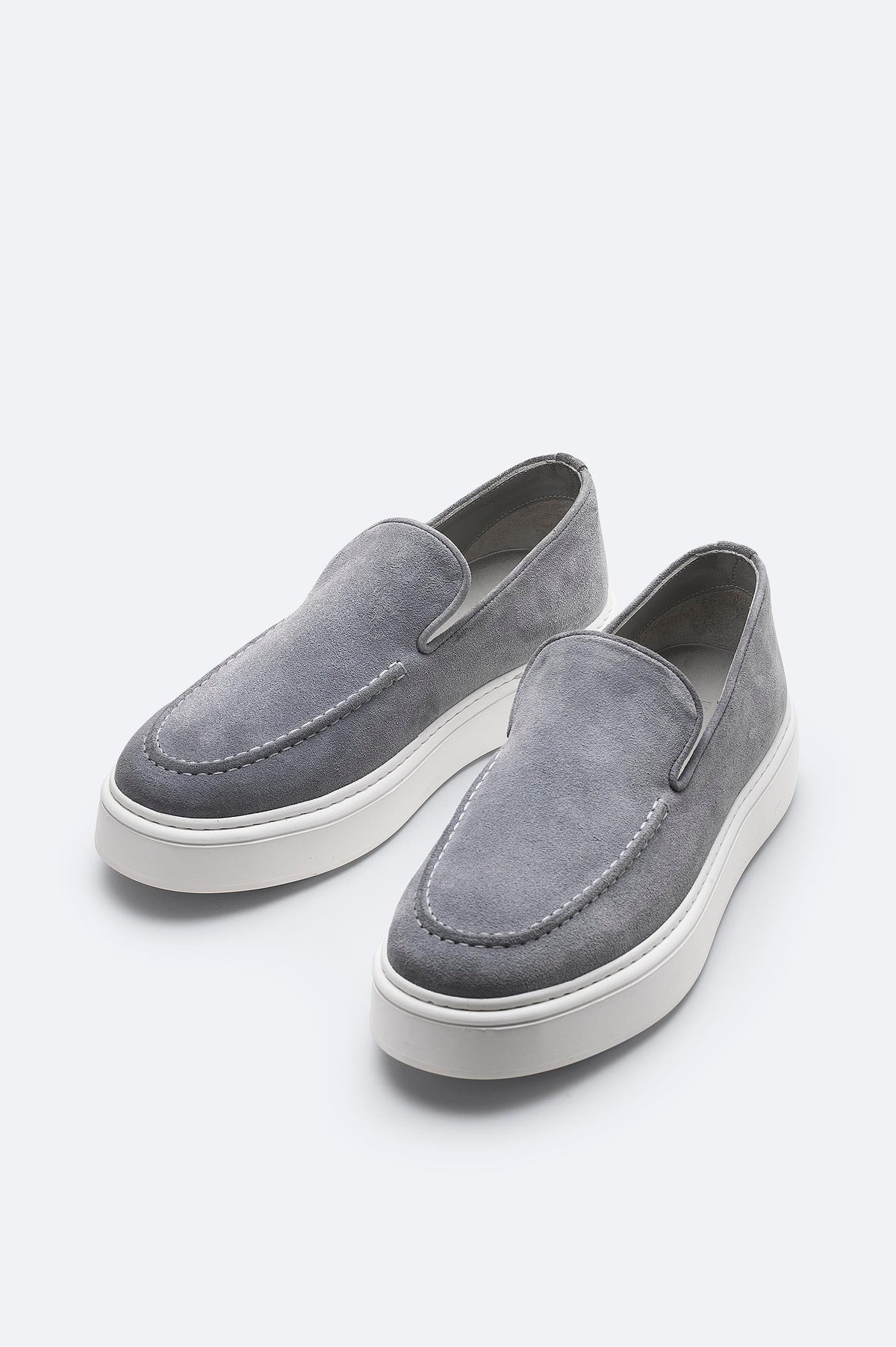 Gri %100 Süet Hafif Loafer Ayakkabı