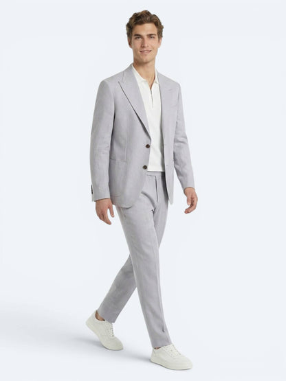 Gri Modern Fit Keten Karışımlı Takım Elbise