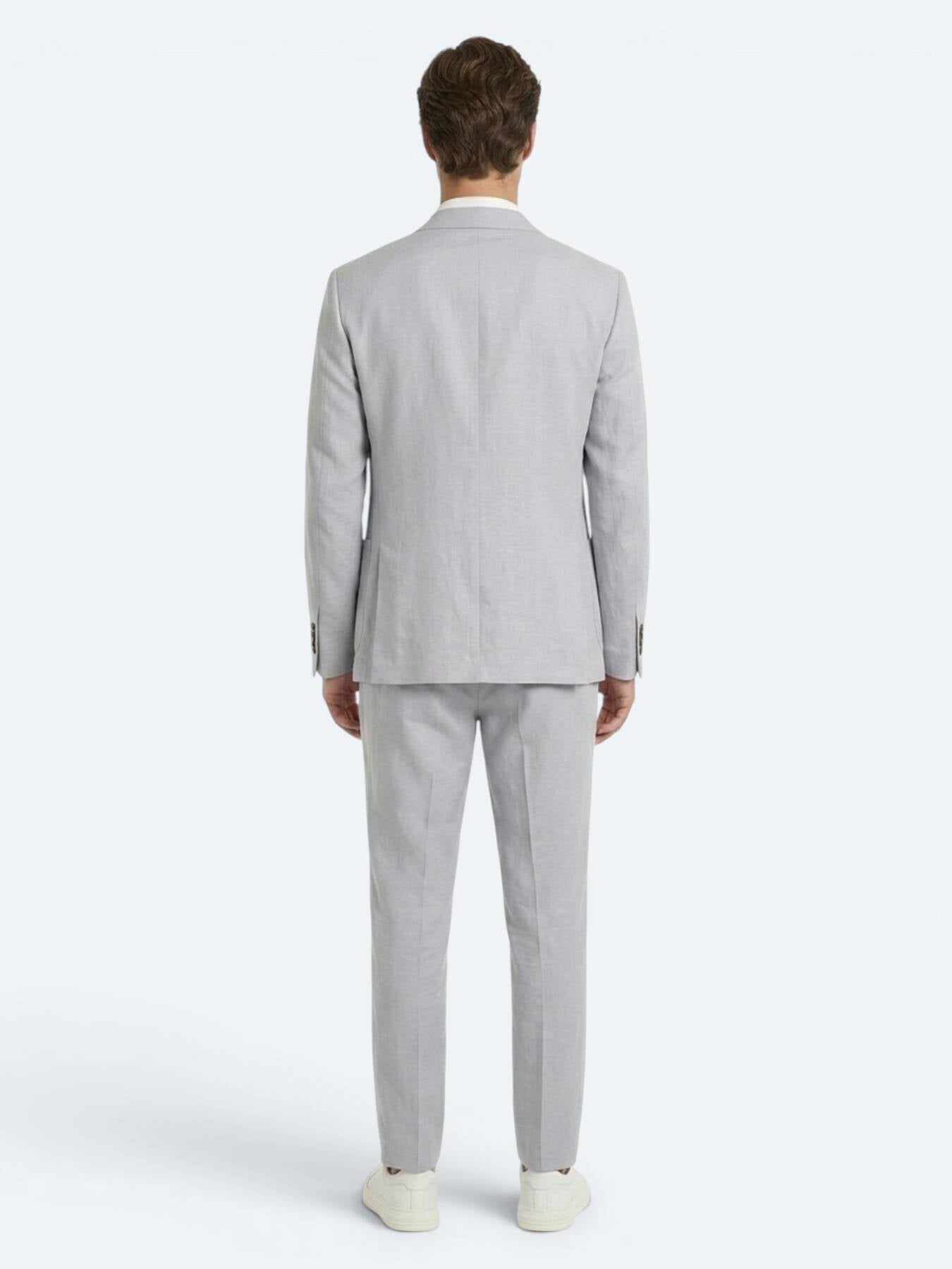 Gri Modern Fit Keten Karışımlı Takım Elbise