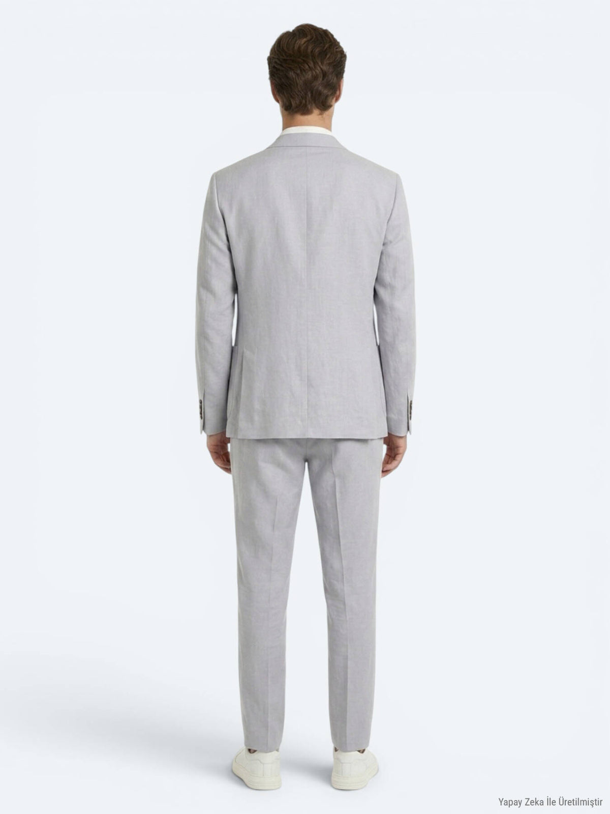 Gri Modern Fit Keten Karışımlı Takım Elbise