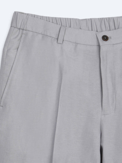 Gri Modern Fit Keten Karışımlı Takım Elbise