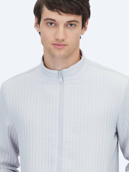 Gri Regular Fit Dik Yaka Casual Dokuma Mont